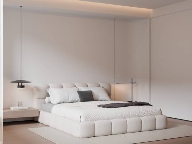 Modern Minimalist Bedroom Interior with Frame Poster Mockup - 3d Render