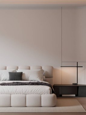 Modern Minimalist Bedroom Interior with Frame Poster Mockup - 3d Render