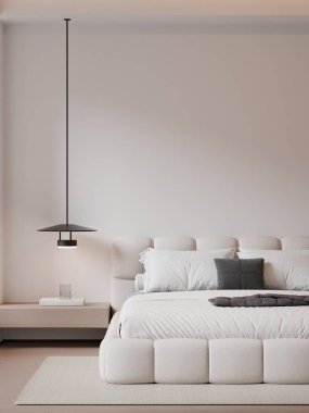 Modern Minimalist Bedroom Interior with Frame Poster Mockup - 3d Render