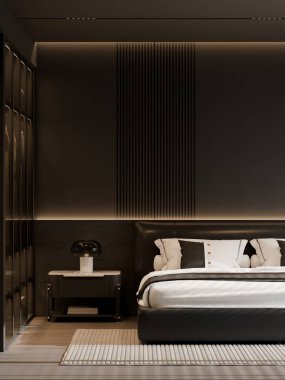 Modern Minimalist Lüks Yatak Odası İçi Poster Çerçeve Yapılandırması 3B