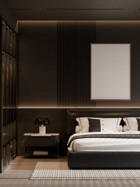 Modern Minimalist Lüks Yatak Odası İçi Poster Çerçeve Yapılandırması 3B