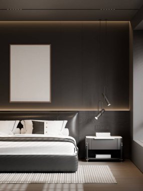 Modern Minimalist Lüks Yatak Odası İçi Poster Çerçeve Yapılandırması 3B