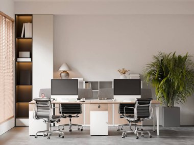 Çerçeve Posteri Yapılandırması ile Modern Açık Ofis Çalışma Alanı İçi - 3d Render