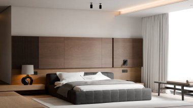 Modern Minimalist Yatak Odası İçi - 3D Render