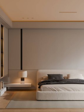Modern Minimalist Yatak Odası İçi - 3D Render