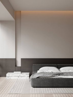 Modern Minimalist Yatak Odası İçi - 3D Render
