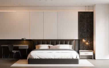 Modern Minimalist Lüks Yatak Odası İçi 3D Hazırlama
