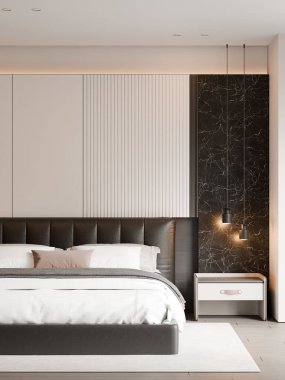 Modern Minimalist Lüks Yatak Odası İçi 3D Hazırlama