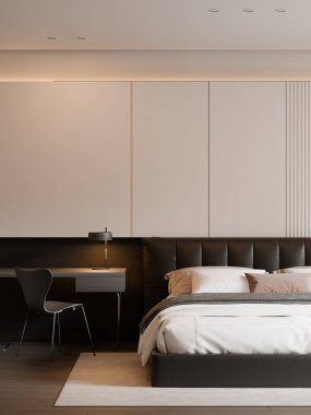 Modern Minimalist Lüks Yatak Odası İçi 3D Hazırlama