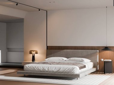 Modern Minimalist Lüks Yatak Odası İçi 3D Hazırlama