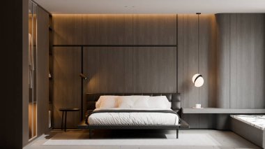 Modern Minimalist Lüks Yatak Odası İçi - 3D Render
