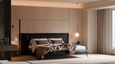 Modern Minimalist Lüks Yatak Odası İçi - 3D Render