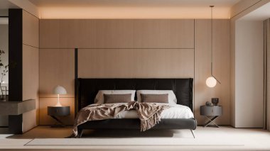 Modern Minimalist Lüks Yatak Odası İçi - 3D Render