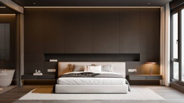 Modern Minimalist Lüks Yatak Odası İçi - 3D Render