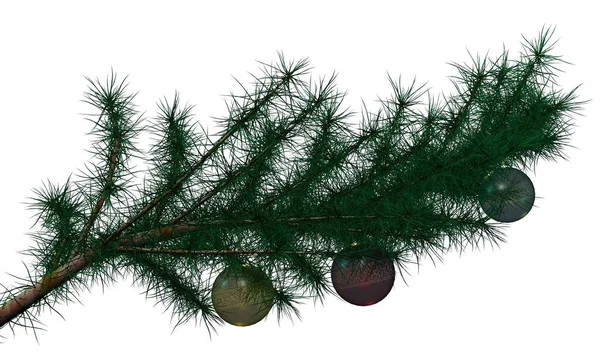 Üç boyutlu illüstrasyon, ladin dalları ve Noel süslemeleri