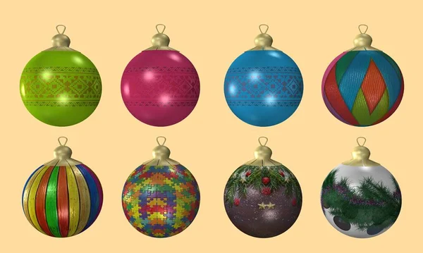 3 boyutlu görüntü. Noel oyuncakları, renkli toplar