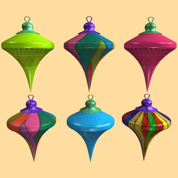 3 boyutlu görüntü. Noel süslemeleri, şeffaf piramitler