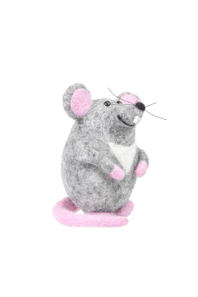 Toy Mouse Made Felted Wool Isolate White Background Gray Toy — Stock Photo, Image