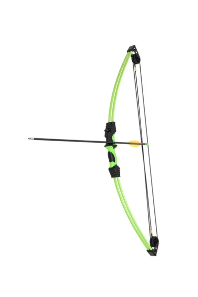 スポーツ弓は白い背景に隔離されます 現代の緑の複合スポーツ弓 — ストック写真