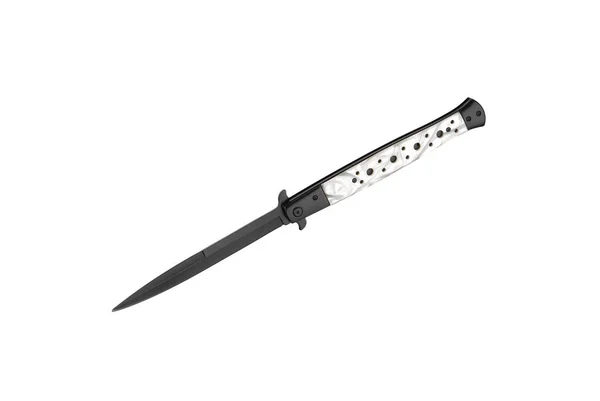 Карманный Нож Переключателем Белом Фоне Черный Перочинный Нож Мраморной Ручкой — стоковое фото