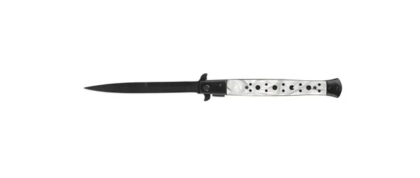 Navalha Bolso Switchblade Isolado Fundo Branco Canivete Preto Com Alça — Fotografia de Stock