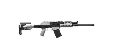 Modern yarı otomatik tüfek. Spor ve av için silahlar. Siyah gümüş silah beyaz arkaplanda izole edildi.