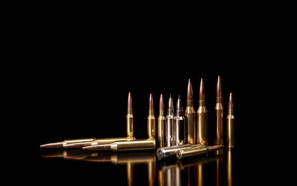 Bullet Isolated Black Background Reflexion Rifle Bullets Close Black Back — Stock Photo, Image