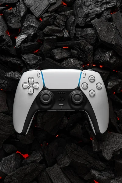 January 2021 Odessa Ukraine White New Playstation Gamepad Dualsense Dark — Stock Photo, Image