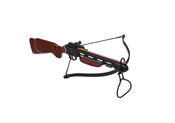 Modern Crossbow Wooden Stock Isolate White Background Quiet Weapon Hunting — Stock Photo, Image