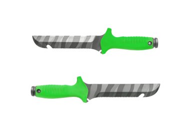 Sarı saplı dalış bıçağı beyaz arka planda izole