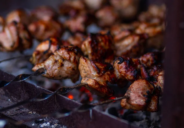 Grillet Kød Spyd Frisk Shish Kebab Spyd Stegt Grillen Madlavning - Stock-foto