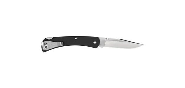 Kapesní Skládací Nůž Izolovat Bílém Pozadí Kompaktní Kovový Ostrý Nůž — Stock fotografie