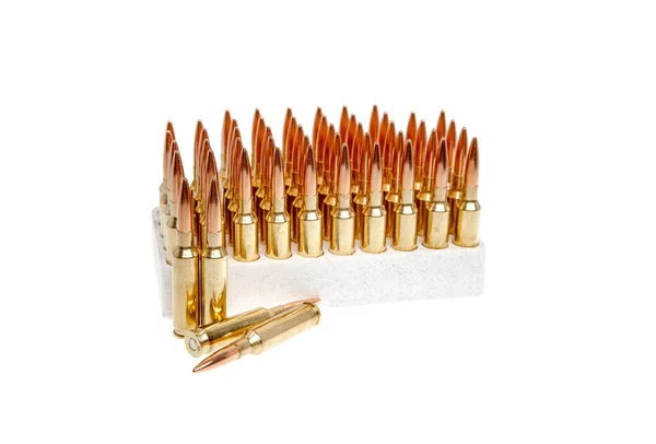 Packing Rifle Carbine Cartridges Ammunition Weapons Isolate White Background Royalty Free Stock Photos