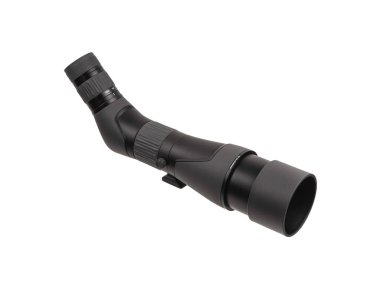 Modern dürbün. Uzun menzilli gözlem cihazı. Beyaz arkaplanda tek göz izolasyonu.