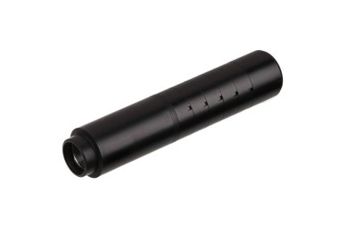 Silahlar için siyah susturucu. Susturucu bir saldırı tüfeğinin ucunda..