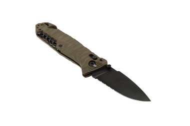 Cep modern katlama bıçağı. Tirbuşonlu çakı ve askı keskisi. Beyaz arkaplanda izole et.