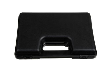 Ateşli silah için siyah plastik bir çantanın stüdyo fotoğrafı..