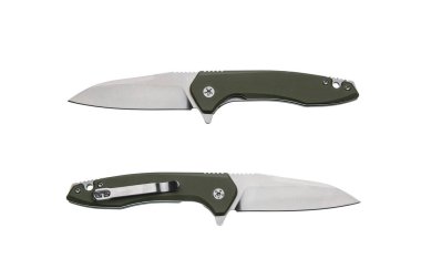 Yeşil saplı, iki manzaralı, beyaz arkaplan..