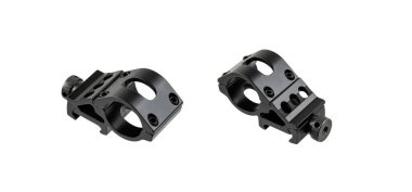 Picatinny rayları için iki siyah metal taktik dürbün ya da fener halkası..