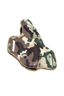 Kamuflaj deri tabanca kılıfı, kemer düğümlü, gizli ya da açık taşımak için tasarlanmış, beyaz..