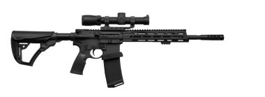 Optik dürbünlü ve ayarlanabilen modern siyah yarı otomatik taktik tüfek..