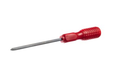 Beyaz üzerine kırmızı plastik saplı tornavida