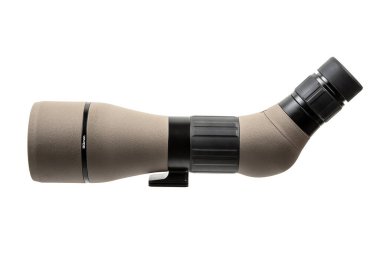 Beyaz arka planda kuş izleme ve hedef vurma için modern açılı izleme dürbünü.