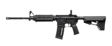 Beyaz üzerine polimer mobilya izole modern siyah saldırı tüfeği.