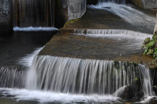 Невеликий Водоспад Лісі Невеликий Потік Водоспаду Весняному Лісі — стокове фото