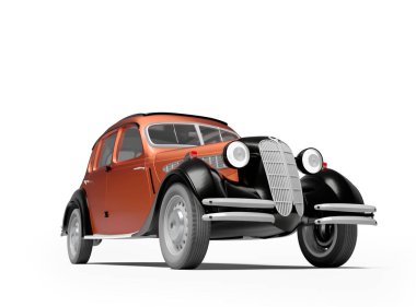 Beyaz arka planda klasik retro kırmızı yolcu vagonunu gölgeleyerek 3D biçimlendiriyor