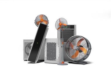 Isı vantilatörlerinde soğutma kavramı ve gölgeli beyaz arka plana karşı klima.