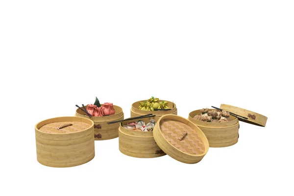 Dim Sum chinese dish concept isolated 3D rendering on orange background with shadow