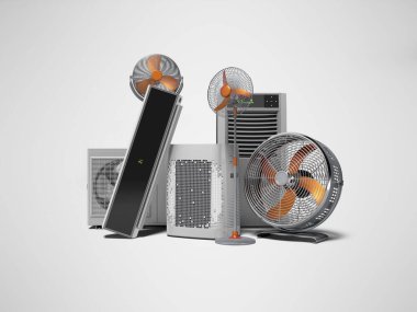 Isı vantilatörlerinde soğutma konsepti ve gölgeli gri arka planda havalandırma