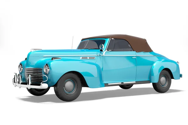 Rendering Blauen Klassischen Cabrio Lederauto Isoliert Auf Weißem Hintergrund Mit — Stockfoto